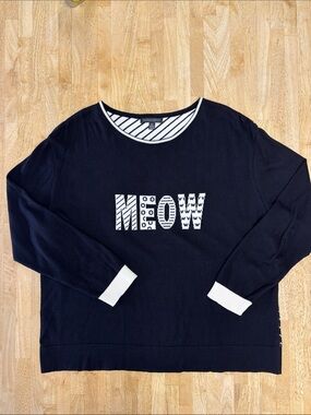 Parkhurst Meow Cat Graphic Knit Sweater Large L Black Canada Novelty Patterned